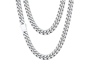 ChainsHouse Stainless Steel Mens Cuban Link Chain, Black/ 18K Gold Plated Miami Cuban Chain Necklace, 5mm/7mm/9mm/12mm/14mm Width, No Tarnish& Durable Hip Hop Mens Jewelry, 18"-30", Send Gift Box