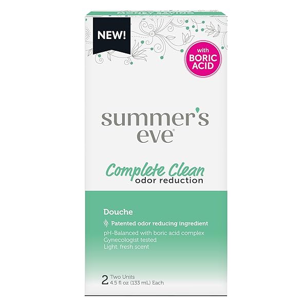 SUMMER’S EVE COMPLETE CLEAN ODOR REDUCTION DOUCHE FOR WOMEN WITH BORIC ACID, GENTLE PH-BALANCED FORMULA HELPS REDUCE VAGINAL ODOR, 2 BOTTLES 4.5 OZ EACH
