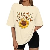 Sunflower Shirts for Women Graphic Tees for Women Vintage Women's Sunflower Shirt Crew Neck Short Sleeve Tees