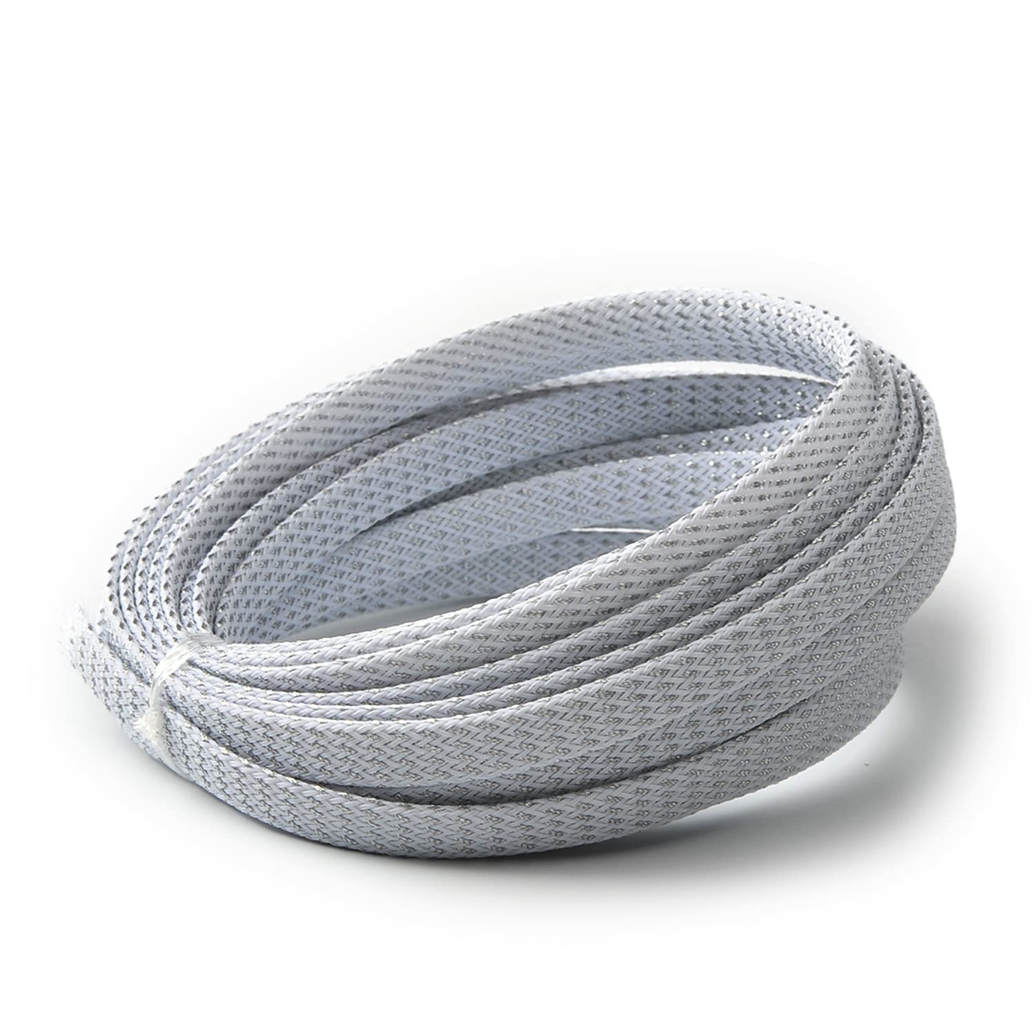 Othmro 5m/16.4ft PET Expandable Braid Cable Sleeving Flexible Wire Mesh Sleeve Silver White