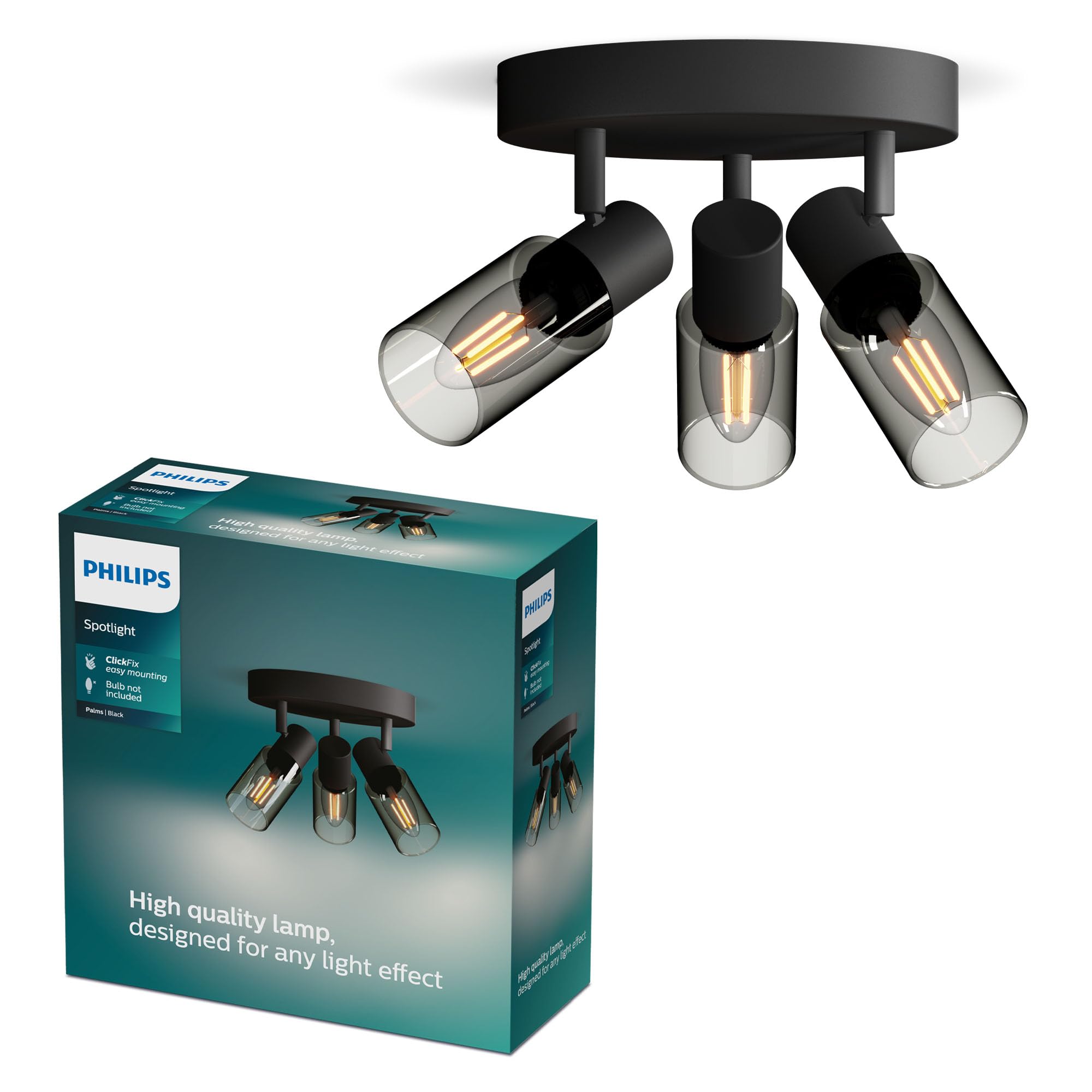 PHILIPS Palms Spot 3-Head on Round plale, E14 not Included, Black, IP20