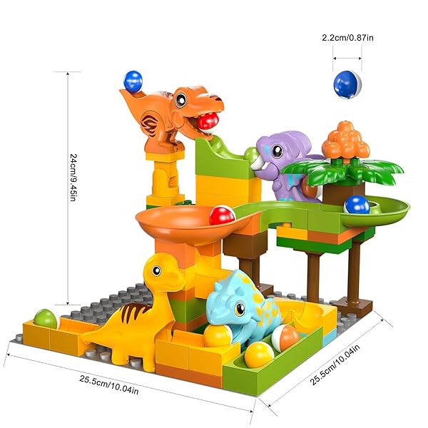 AIRKID MARBLE RUNS FOR KIDS 4-8,MARBLE RUN FOR KIDS AGES 3-5 WITH DINOSAUR BUILDING BLOCKS,DINOSAUR TOYS,STEM BUILDING TOYS WITH 4 MARBLE TRACK COMPATIBLE WITH MAJOR BRANDS