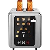 WUNLY Touch screen Toaster 2 slice,Stainless Steel Digital Timer Toasters with Sound Function,6 Bread Types & 6 Shade Settings,Smart Extra Wide Slots Toaster with Bagel,Defrost Functions,Platinum