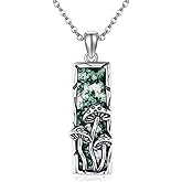 UCADRIT Mushroom Necklace 925 Sterling Silver Moonstone/Moss Agate Mushroom Jewelry for Women