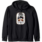 Leopard Messy Bun Hair Woman Motorcycle Life Biker Girl Zip Hoodie