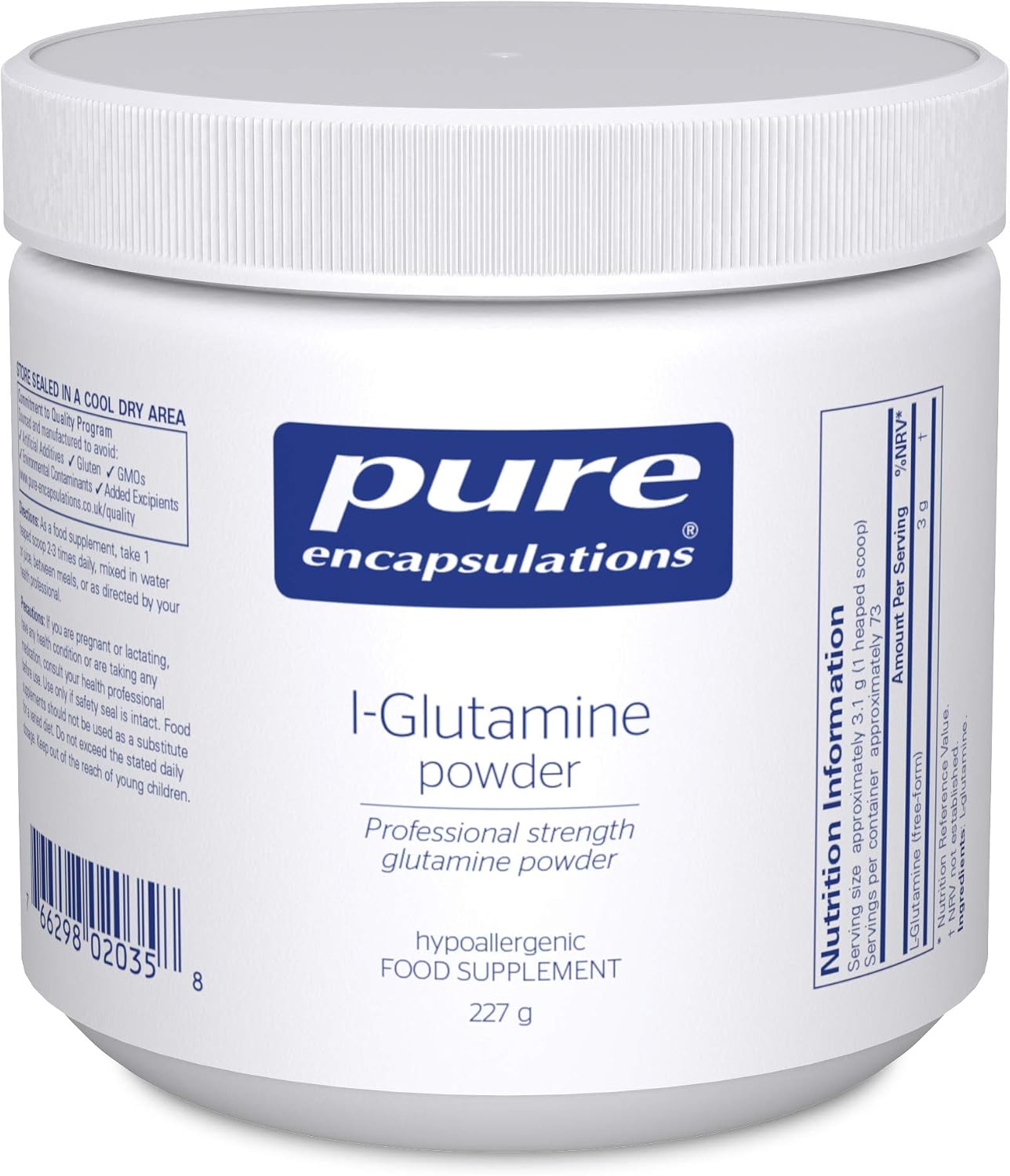 Pure Encapsulations L-Glutamine Powder - Hypoallergenic Amino Acid Supplement - 227 Grams, Red, 227 g (Pack of 1)