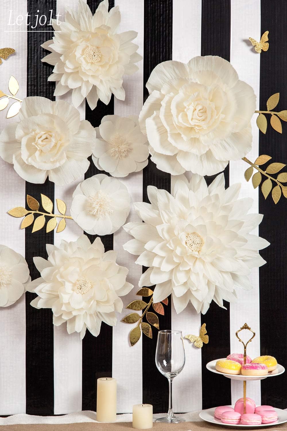 Amazon Com Letjolt White Paper Flowers Handcrafted Dahlia Birthday Party Easter Day Decorations Spring Party Decor Wedding Backdrop Wall Flowers Baby Shower Bridal Shower White 8pcs Kitchen Dining