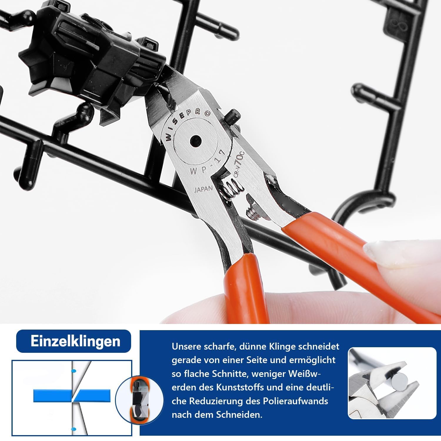 WISEPRO 120mm Modellzange, mit ultradünnem einschneidigem und Klingengehäuse, Ideal für Modellbau Kunststoff-Modellwerkzeuge für Gundam-Reparatur, Kunststoffmodell und Befestigung 3