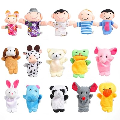 Acekid 16pcs Finger Puppets Animals and Family Members Hand Puppets Baby Story Time Props 16pcs