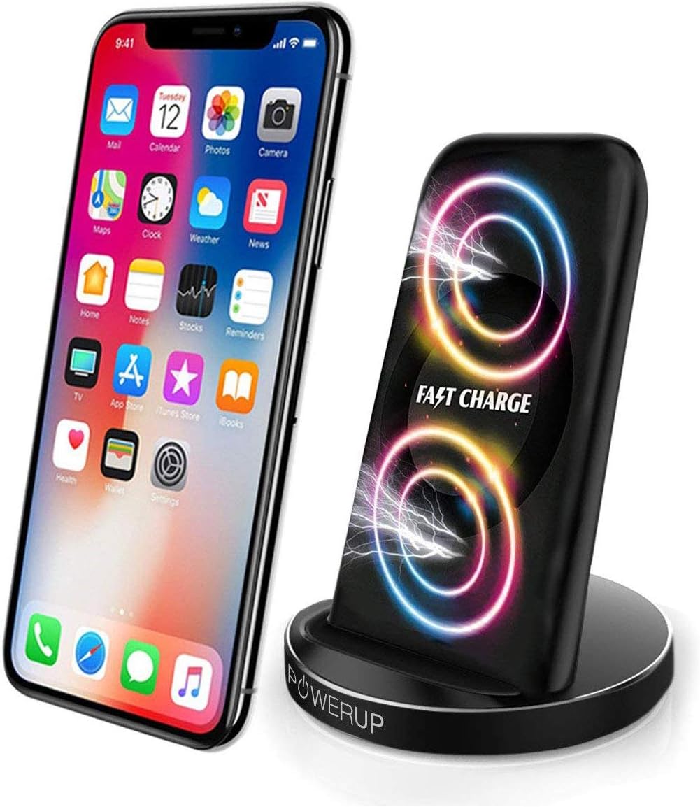 Powerup High-Speed 10W Qi Fastest Wireless Charger with Anti Slip Pad and Mobile case friendly 4-8mm 10Wats Dual Coil. Best Selling for iPhone 12mini/12/12Pro/12ProMax/SE 2020/1ProMax/11Pro/11/XSMax/XS/XR/8/8+ | Samsung Galaxy: ZFold/ ZFlip/Note20Ultra/Note20/S20FE/S20Ultra/S20+/S20/ZFlip/Note10+/Note10/S10/S10+/S10/S10e/Note9/S9/S9+, Note8, S8,S8+ | OnePlus: 8 Pro | Huawei: P40Pro+,P40 Pro,Mate 30 Pro,P30 Pro | Motorola: Edge+,X Force,Droid Turbo 2,Moto Max | Google: Pixel4XL/4,3XL,3 - Black