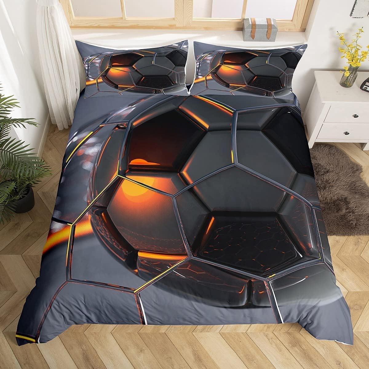 Football Bedding Set Geometric Room Decorative Comforter Cover Sunset Print Quilt Cover Grey Soft Bed Cover For Kids Boys Teens Adult 1 Duvet Cover With 1 Pillow Case Single Size