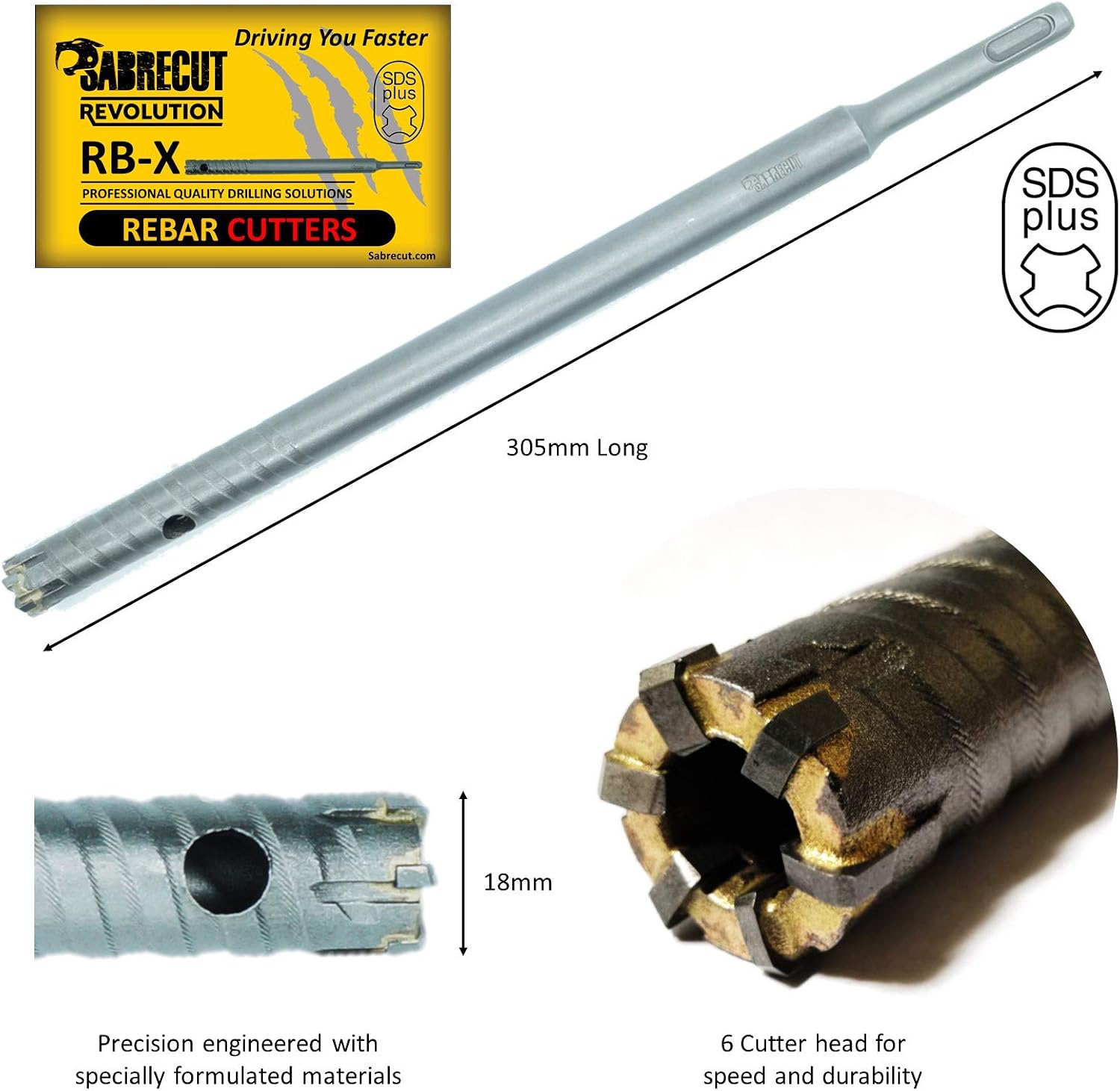 SabreCut Professional 18mm x 300mm Rebar Cutter Fixed SDS Carbide Drill Bit Shank - Image 4