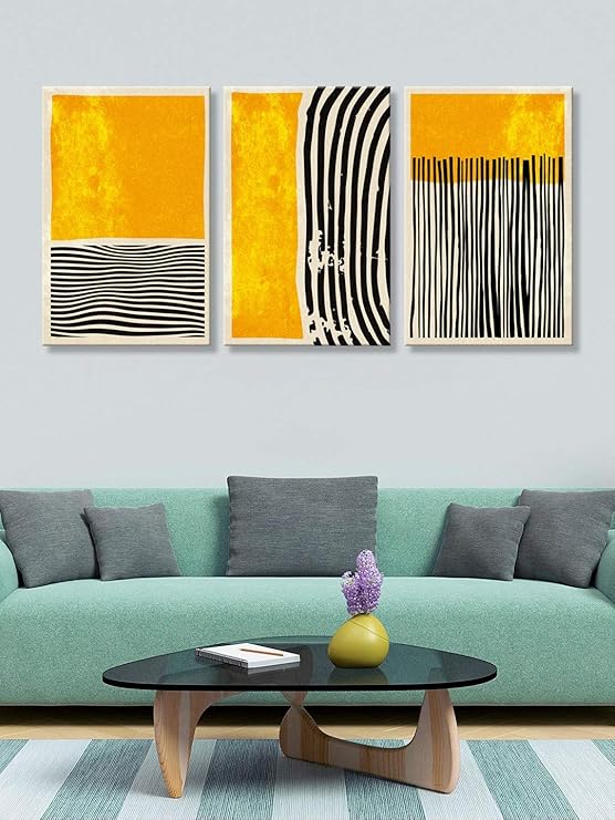 999Store Abstract Black Yellow Wall Art Canvas Painting(Canvas_30X54