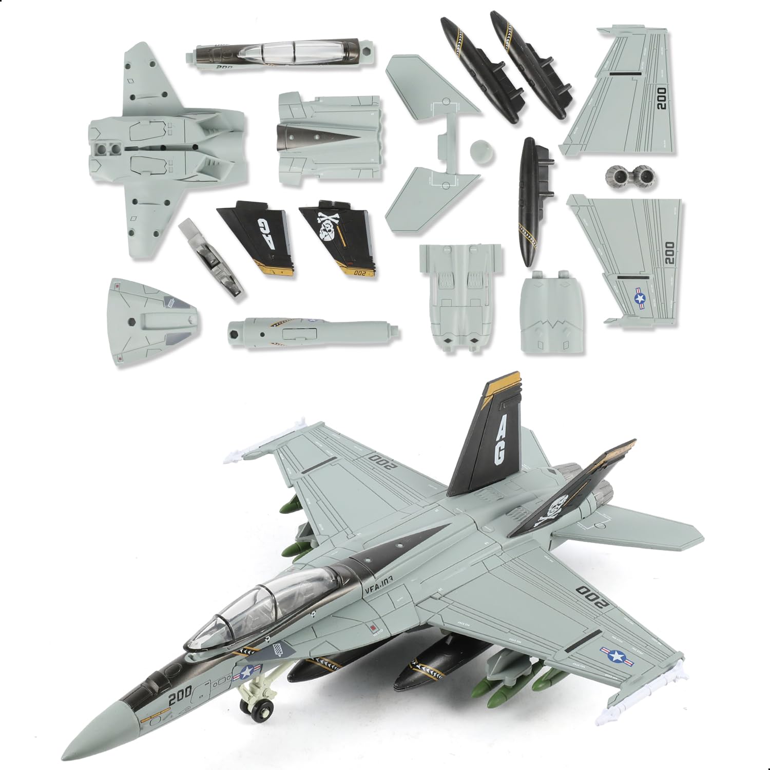 SEBUNAS 1:72 Scale F-18 Jolly Rogers Fighter Jet Quick Assembly Model Kit, Plastic F18 Fun Toy Airplane Assembly Model with Stand Kids Gift Suitable for Christmas Gifts (36PCS)