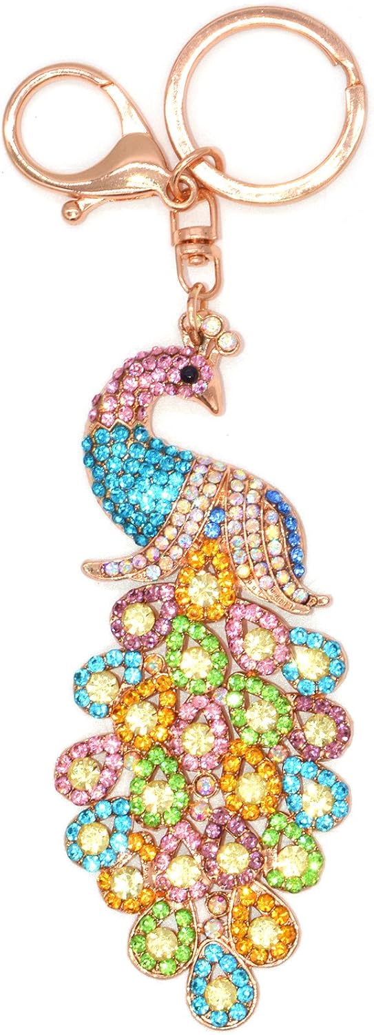 DecoSeries Peacock Metal Bling Crystals Rhinestone Keychain Alloy Keyring Keyfob Charm For Handbags Multi-color
