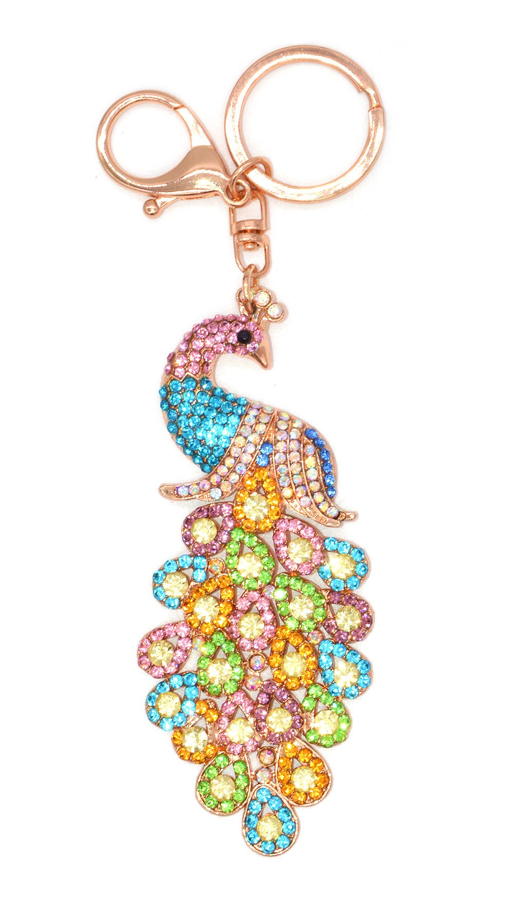 DecoSeries Peacock Metal Bling Crystals Rhinestone Keychain Alloy Keyring Keyfob Charm For Handbags Multi-color