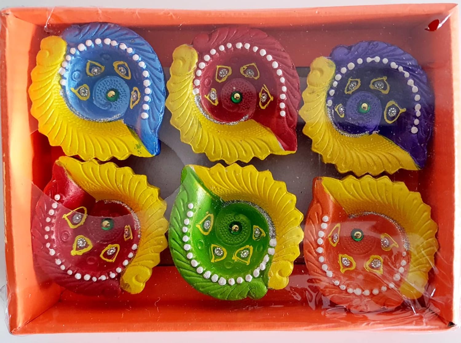 Oil Lamps & Accessories - Handmade Terracoaat Set of 6 Multicolor Diwali Clay Diya for Diwali/Navratri Decorations Oil Lamp Clay Diya Tea Light Holder Indian Decor Festival Gifts Puja Items