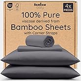 Bambaw 100% Viscose Derived from Bamboo Sheets Queen Size Set – 4pcs Cooling Sheet Set, Super Soft Sheets Queen Size, Luxury Bed Sheets, Deep Pocket Fits Up to 16'' Mattresses (Charcoal)