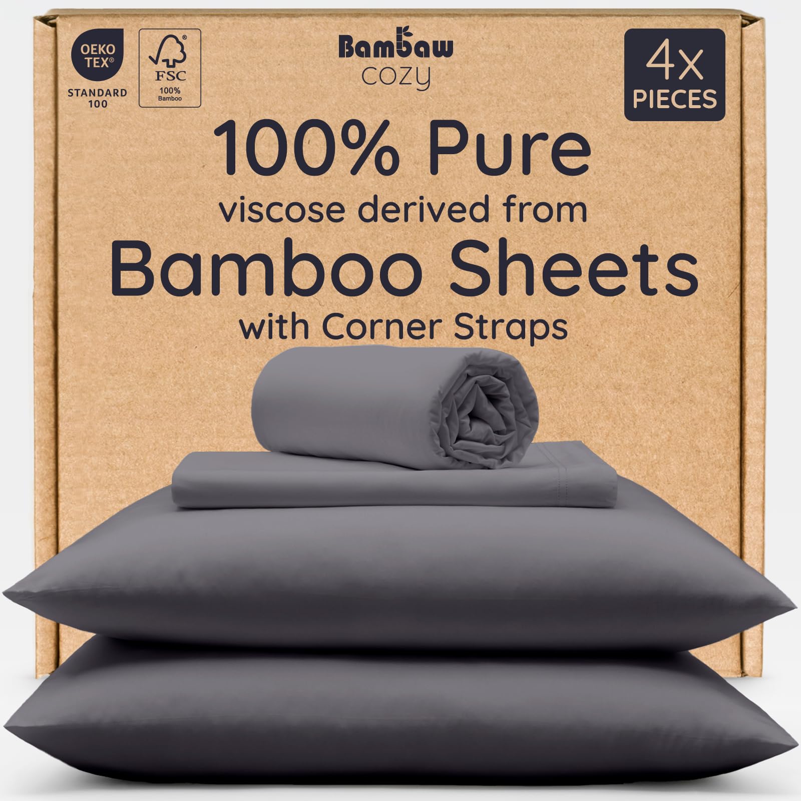 Photo 1 of Bambaw 100% Viscose Derived from Bamboo Sheets Queen Size Set – 4pcs Cooling Sheet Set, Super Soft Sheets Queen Size, Luxury Bed Sheets, Deep Pocket Fits Up to 16'' Mattresses (Charcoal)