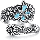 Sunflower Spoon Ring - Sterling Silver Vintage Adjustable Antique Spoon Rings for Women Boho Flower Wide Thumb Ring