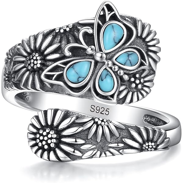 Sterling Silver Sunflower Spoon Ring - Victorian Boho Style Adjustable Ring With Cubic Zirconia, Gift For Women