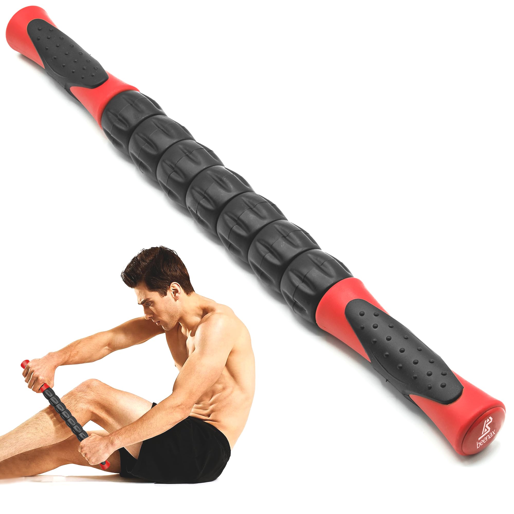 Beenax Muscle Therapy Massage Stick, 360° Tension Reduction - Ridged Gears for Trigger Points, Deep Tissue, Myofascial Release, Leg, Quads & Calf Tightness - Relieve Soreness, Cramps and Pain