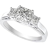 Houston Diamond District 0.5 to 4 Carat 3 Three Stone Princess Diamond Engagement Ring (I-J Color I1-I2 Clarity)