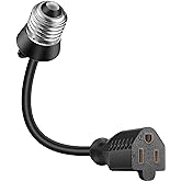 Feekoon 1pcs 3 Outlet Light Socket Adapter,E26/E27 to 3 Prong Outlet, Black | E26/E27 Light Bulb Plug Adapter Converter with Extension Cord, Suitable for Outdoor Porch Garage Patio Use