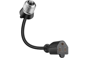 Feekoon 1 Pack 3 Outlet Light Socket Adapter, Convert E26/E27 Bulb Socket to 3 Prong Outlet with Extension Cord, Light Bulb Plug Adapter Converter Suitable for Outdoor Porch Garage Patio Use (Black)