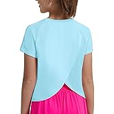 EXARUS Girls Athletic Shirts Short Sleeve Split Back Quick Dry T Shirt Workout Summer Casual Kids 6-14Y