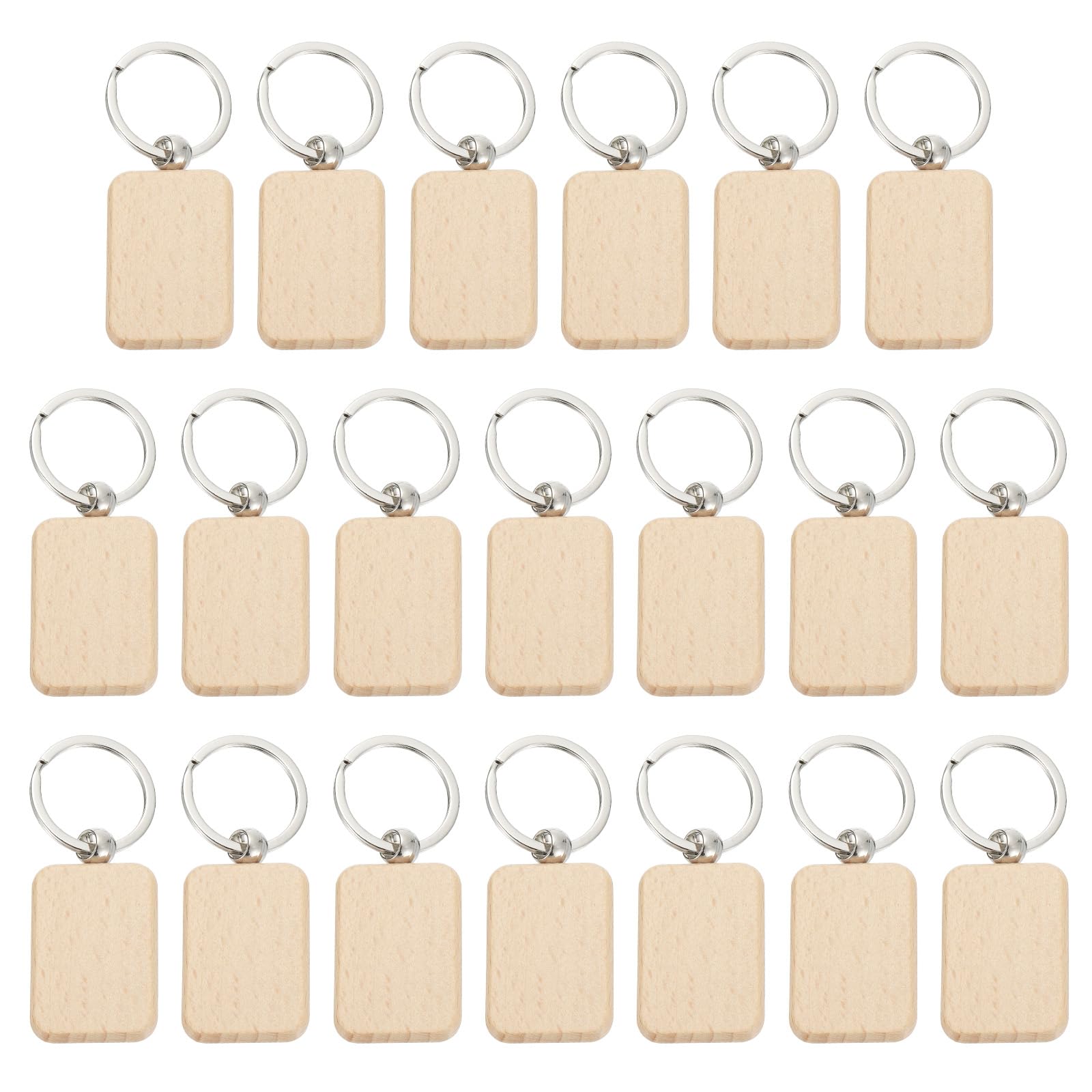 PATIKIL Wood Keychain Blanks, 70 Pack Rectangle Wooden Keychain Wood Engraving Blanks Unfinished Key Tags with Key Rings for DIY Gift Craft Style 2, Brown