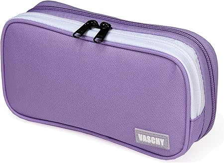 Amazon Vaschy ペンケース 大容量 撥水加工 おしゃれ 高校生 中学生 大人 社会人 女の子 筆 小物入れ 筆箱 ペンポーチ 内ポケット パープル ペンケース 文房具 オフィス用品