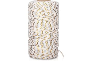 KINGLAKE Gold Twine String - 2mm Cotton Bakers Twine 328 Feet Gold White Metallic Christmas Holiday String for Gift Wrapping Crafts Baking Holiday Decoration