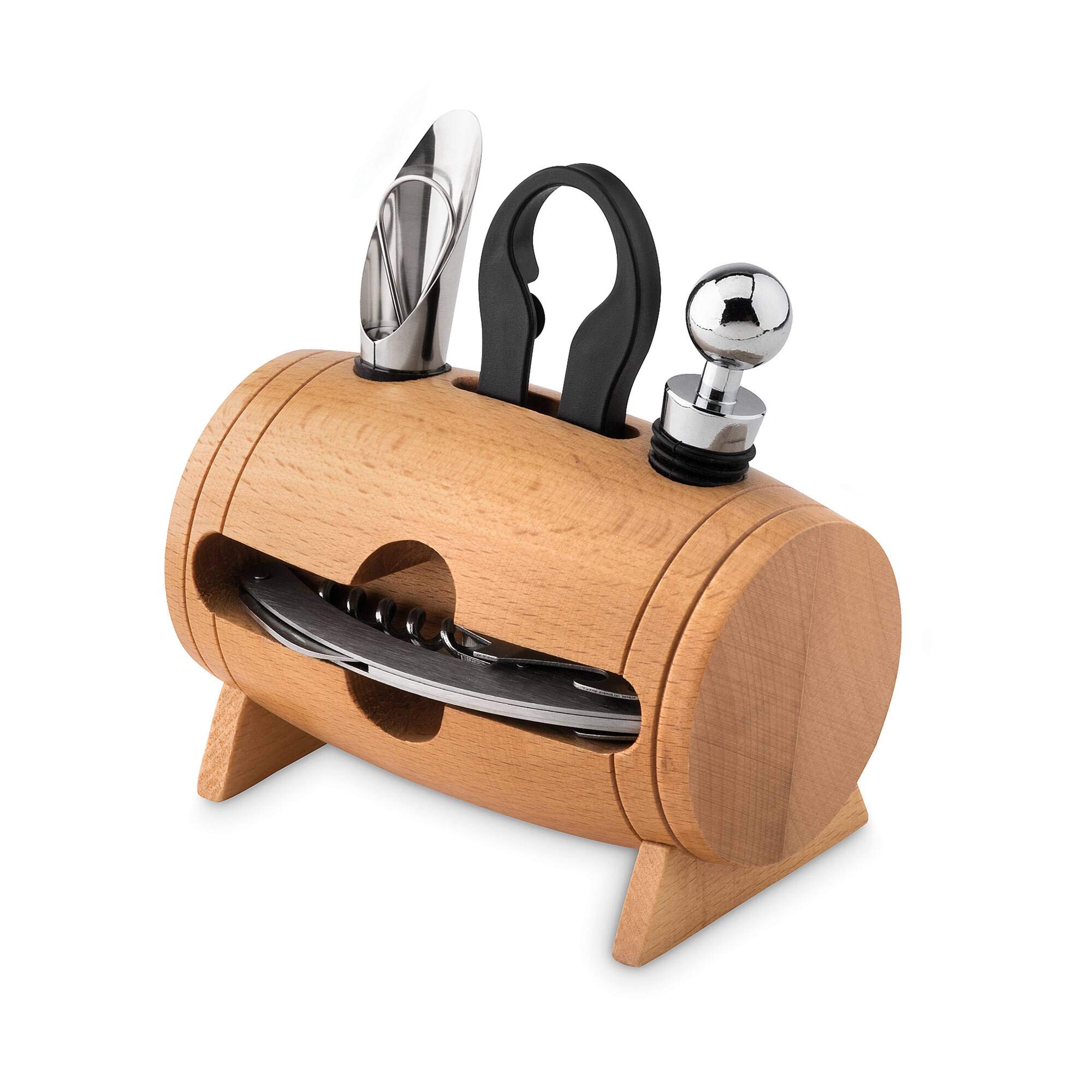 PromotionGift Wooden stand with 4 wine accessories - wood