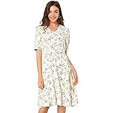 Allegra K Women's Vintage Peter Pan Collar High Waist Flowy Midi Puff Sleeve Floral Dress