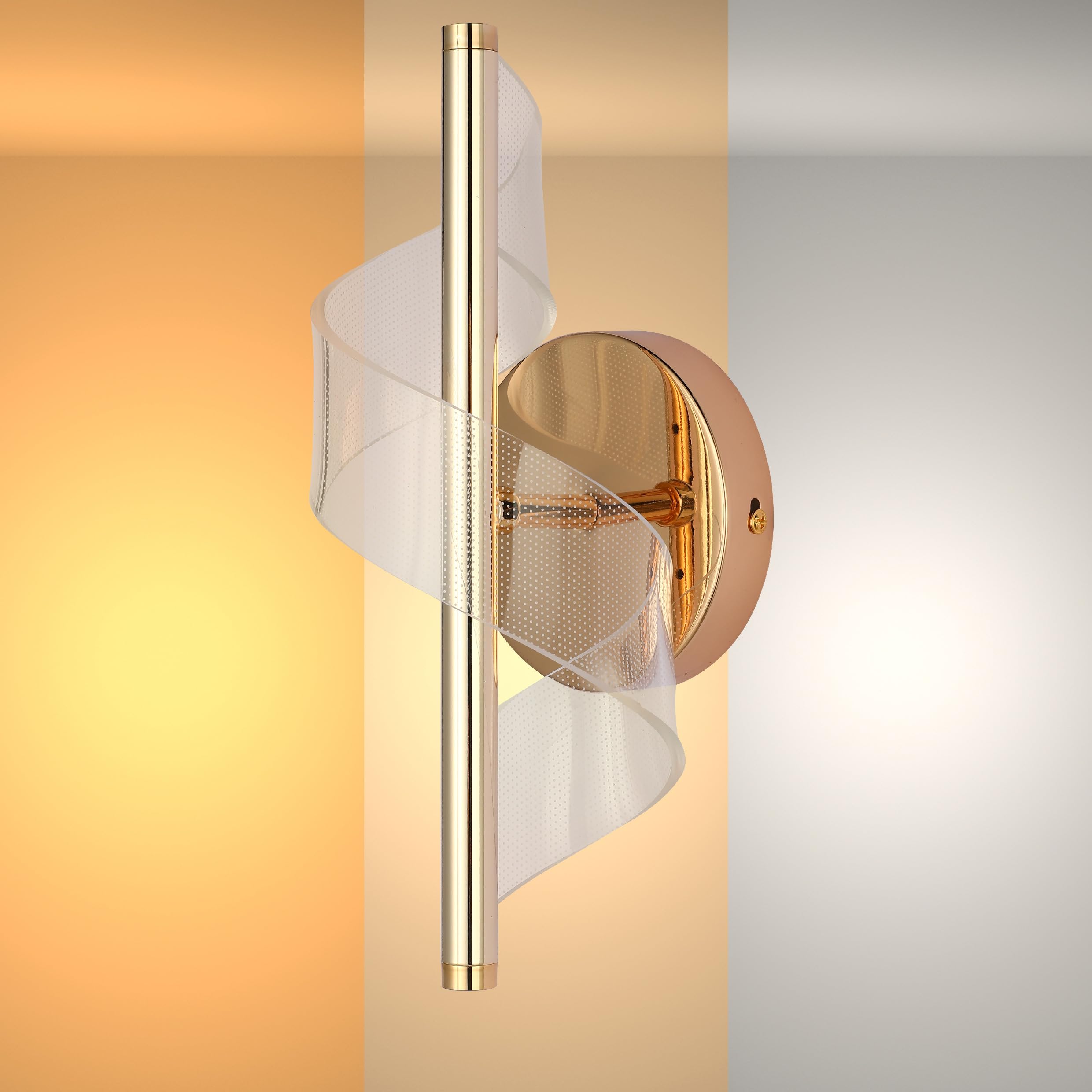 TEKLED myHome LED Spiral Modern Wall Sconce Light | CCT Changable | Indoor Decorative Lighting Fixture | for Living Rooms Bedrooms Hallways Offices Chic Cafes Restaurants | Gold (Built-in LED)