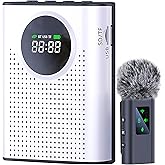 ZERFUN S67 Voice Amplifier Wireless Microphone for Teachers Classroom Rechargeable, Mini Lavalier Lapel Mic, Portable Speaker PA System with LED Display for Class, Tour Guide, Coaches, White