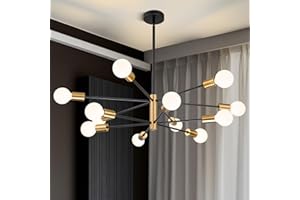 SINERISE Modern Sputnik Chandelier Light Fixture, 12-Light Chandelier Ceiling Light Fixture Black and Gold Mid Century Chandelier Height Adjustable for Kitchen, Living Room, Bedroom, Hallway and Foyer