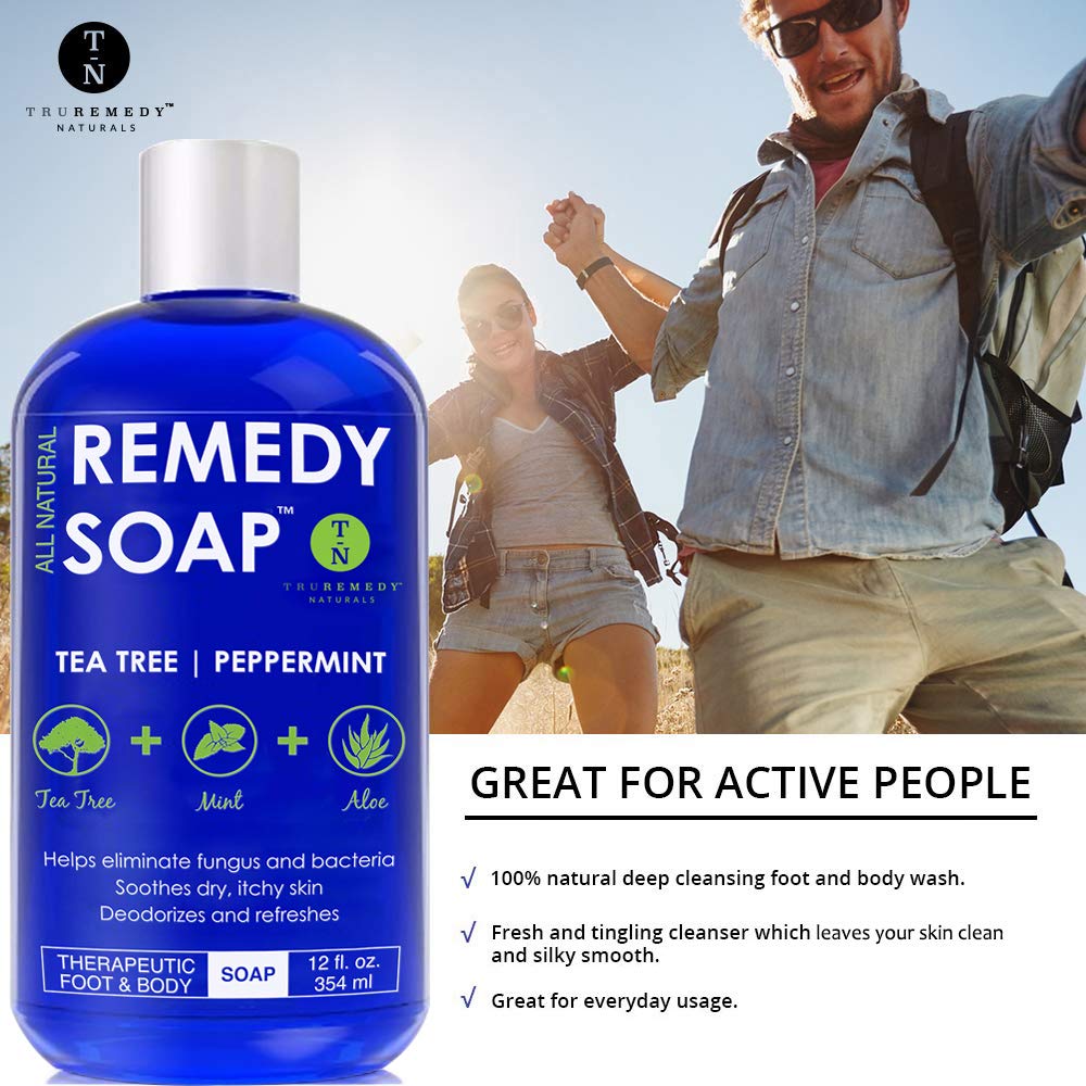 Remedy Soap Tea Tree Oil Body Wash, Helps Body Odor, Athlete’s Foot, Jock Itch, Ringworm, Yeast Infections, Skin Irritations, Shower Gel for Women/Men, Natural Mint & Aloe Skin Cleanser 12 Oz : Beauty