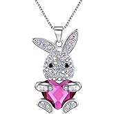 EleQueen Women's Silver-tone Bunny Heart Pendant Necklace Adorned with Austrian Crystals
