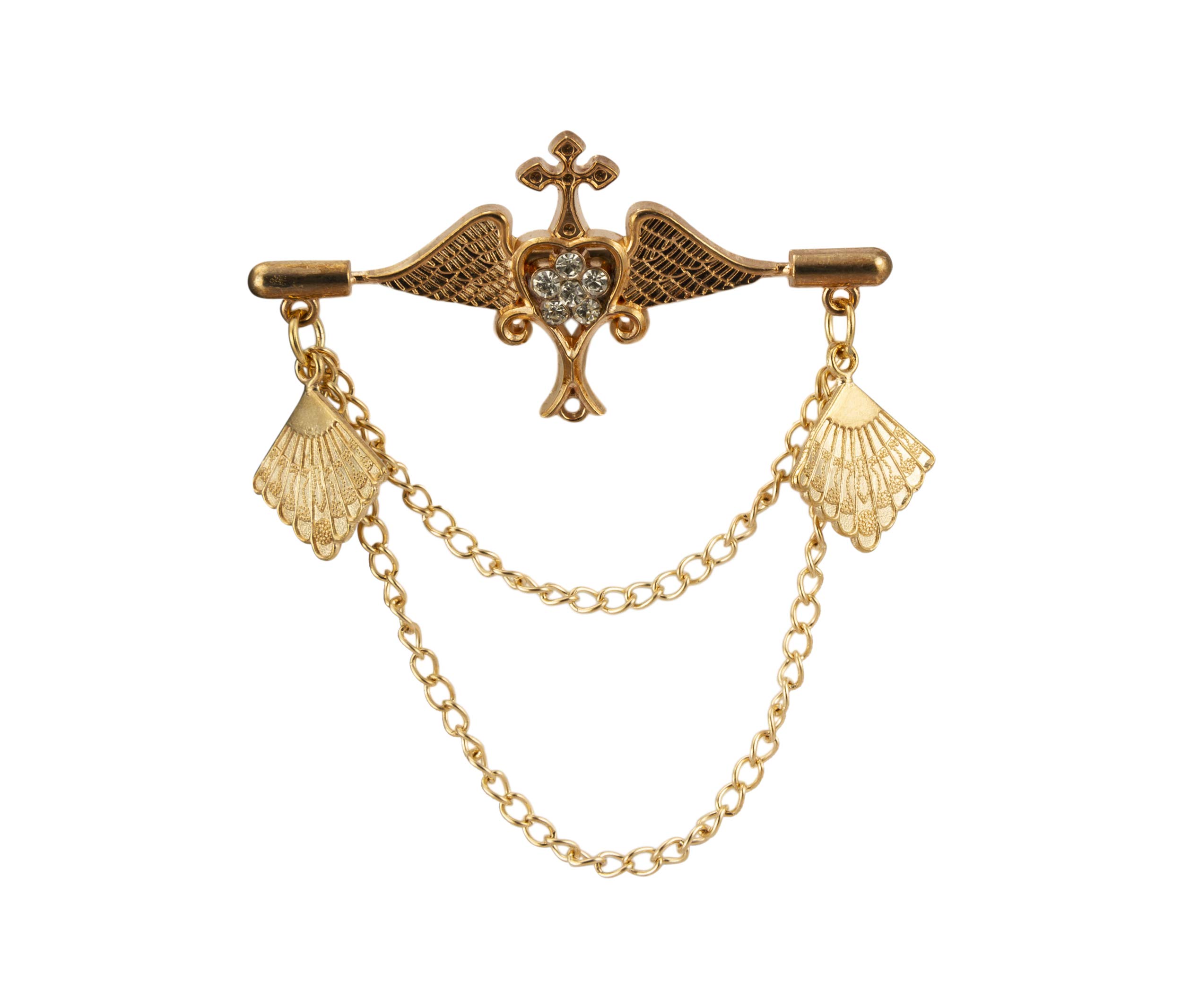 Brooch Lapel Pin for Men Winged Heart with Hanging Emblem Chain Lapel Pin Badge Coat Suit Wedding Gift Party Shirt Collar Accessories