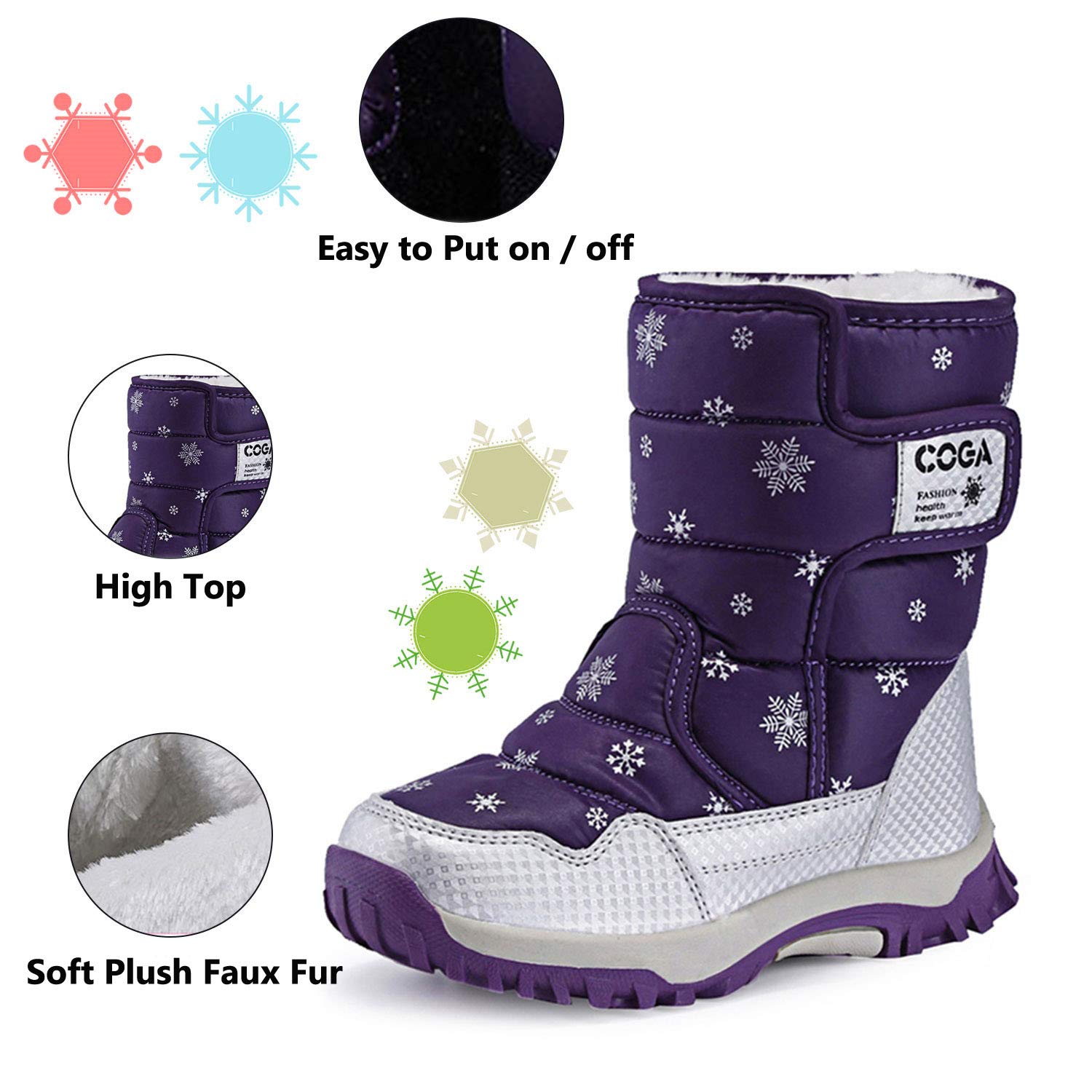 MARITONY Kid\'s Snow Boots for Girls and Boys, Warm Cozy Waterproof Winter Safety Glitter Puffer Shoes