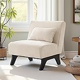 Womina Upholstered Armless Accent Chair,Modern Comfy Living Room Chairs with Wooden Legs& Pillows,Lounge Sofa Side Corner Cha