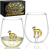 Hand-Blown 3D Golden Fox Stemless Wine Glasses Set of 2, 14oz Unique Funny Drinking Cups with Gift Box - Fox Gifts for Women, Animal Lovers, Birthday, Wedding, Party, Mothers Day Gifts