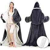 Wearable Heated Blanket with Foot Pocket, Electric Wearable Throw Blanket with Sleeves, Hood, Portable Heated Blanket with 8 Heat Settings, 1-10 Hours Auto Shut-off, Gift for Family, Friends, 50*70"