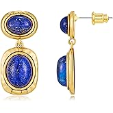 TOVABA Gold Dangle Earrings For Women With Blue Resin Bead Victorian Statement Earrings Dainty Trendy Jewelry Gift
