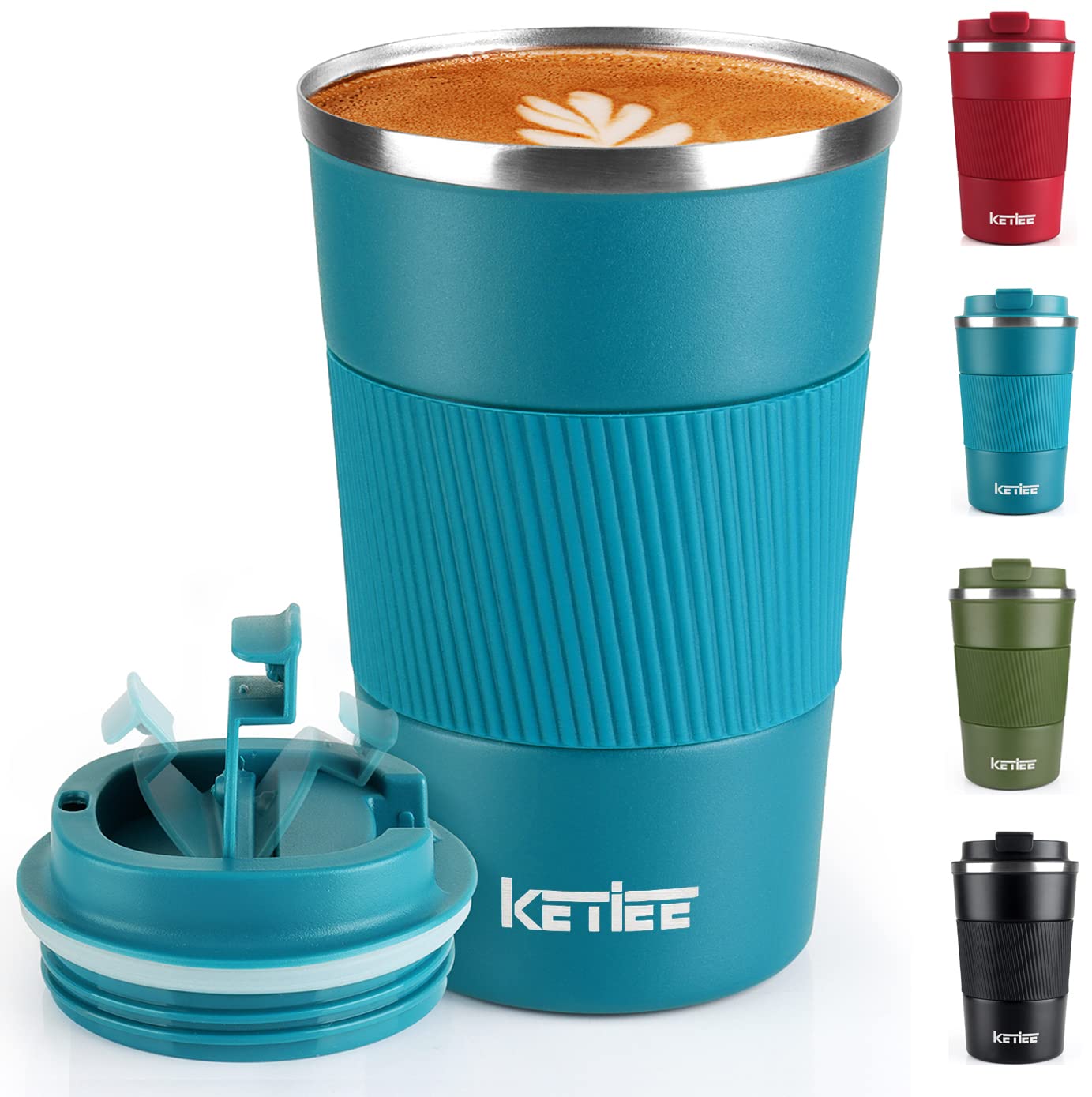 Travel Mugs,KETIEE 380ml Insulated Coffee Cup with Leakproof Lid,Reusable Double Walled Coffee Mug,Stainless Steel Thermal Cup for Hot Cold Drinks,Blue