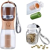 Cibaabo Dog Water Bottle with Food Container & Poop Bag Holder, Travel Water Bowl, Portable Pet Dispenser, Dog Gifts Stuff Accessories Items, Puppy Essentials for Yorkie Chihuahua Walking Hiking
