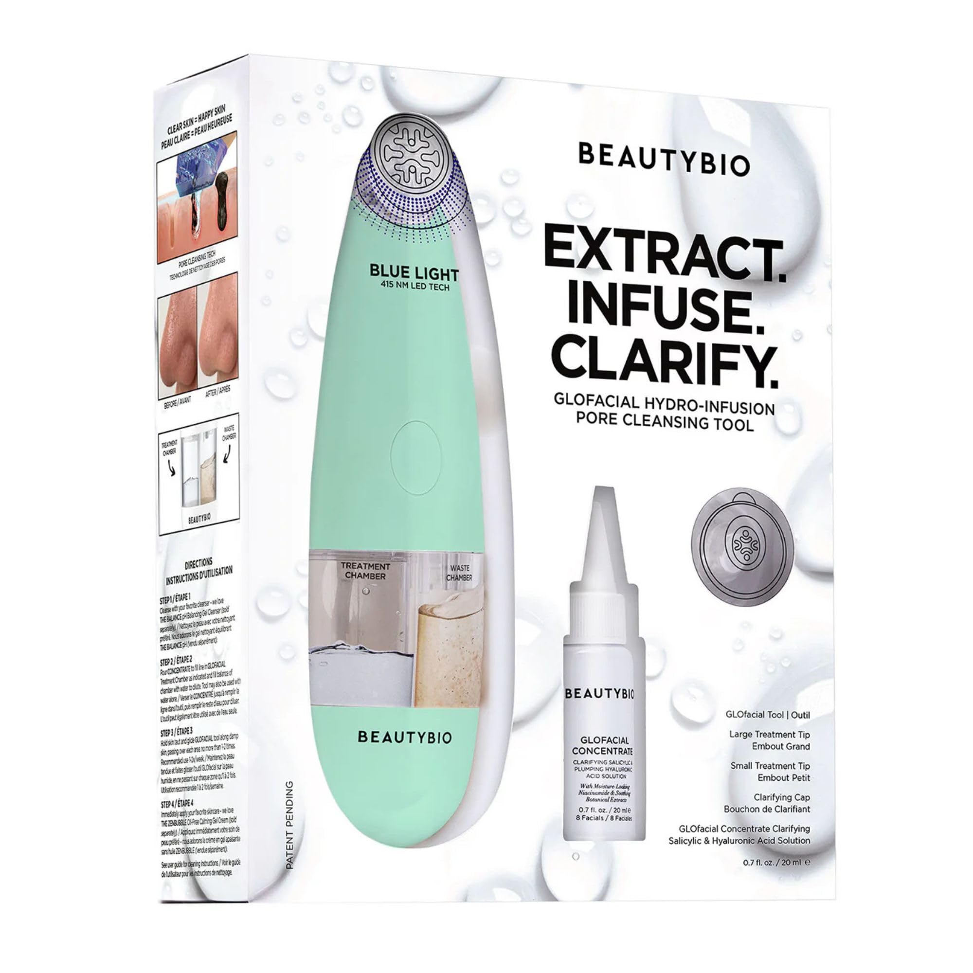 Photo 1 of BeautyBio GLOfacial Hydro-Infusion Deep Pore Cleansing + Blue LED Clarifying Tool & Concentrates