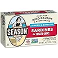 Season Sardines in Tomato Sauce - Skinless & Boneless, Wild Caught, 22g of Protein, Keto Snacks, More Omega 3's Than Tuna, Kosher, High in Calcium, Canned Sardines - 4.37 Oz Tins, 6-Pack